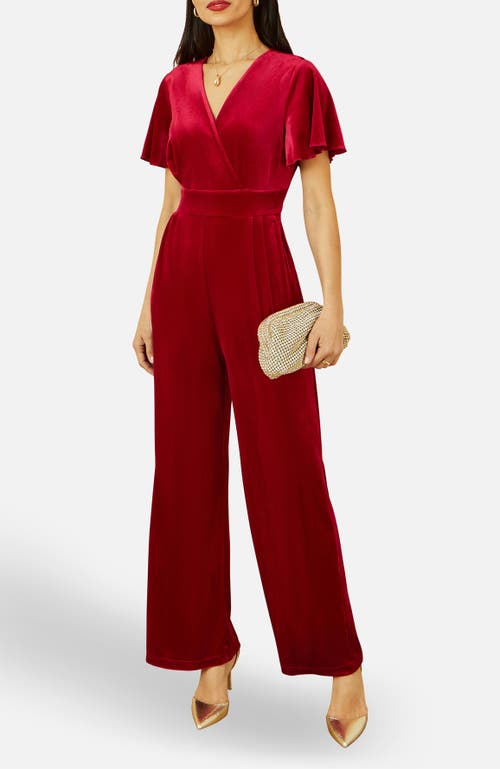 Yumi Angel Sleeve Velvet Jumpsuit In Red
