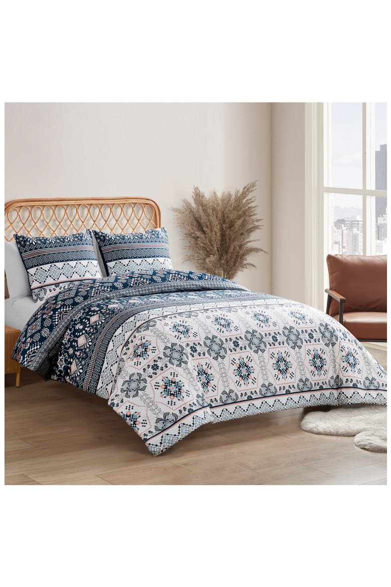 Boho Print Duvet & Sham Set, Alternate, color, NAVY/ IVORY/ GREEN