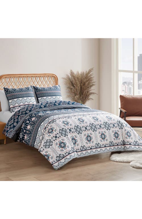 Jessica Simpson Boho Print Duvet & Sham Set In Navy/ivory/green