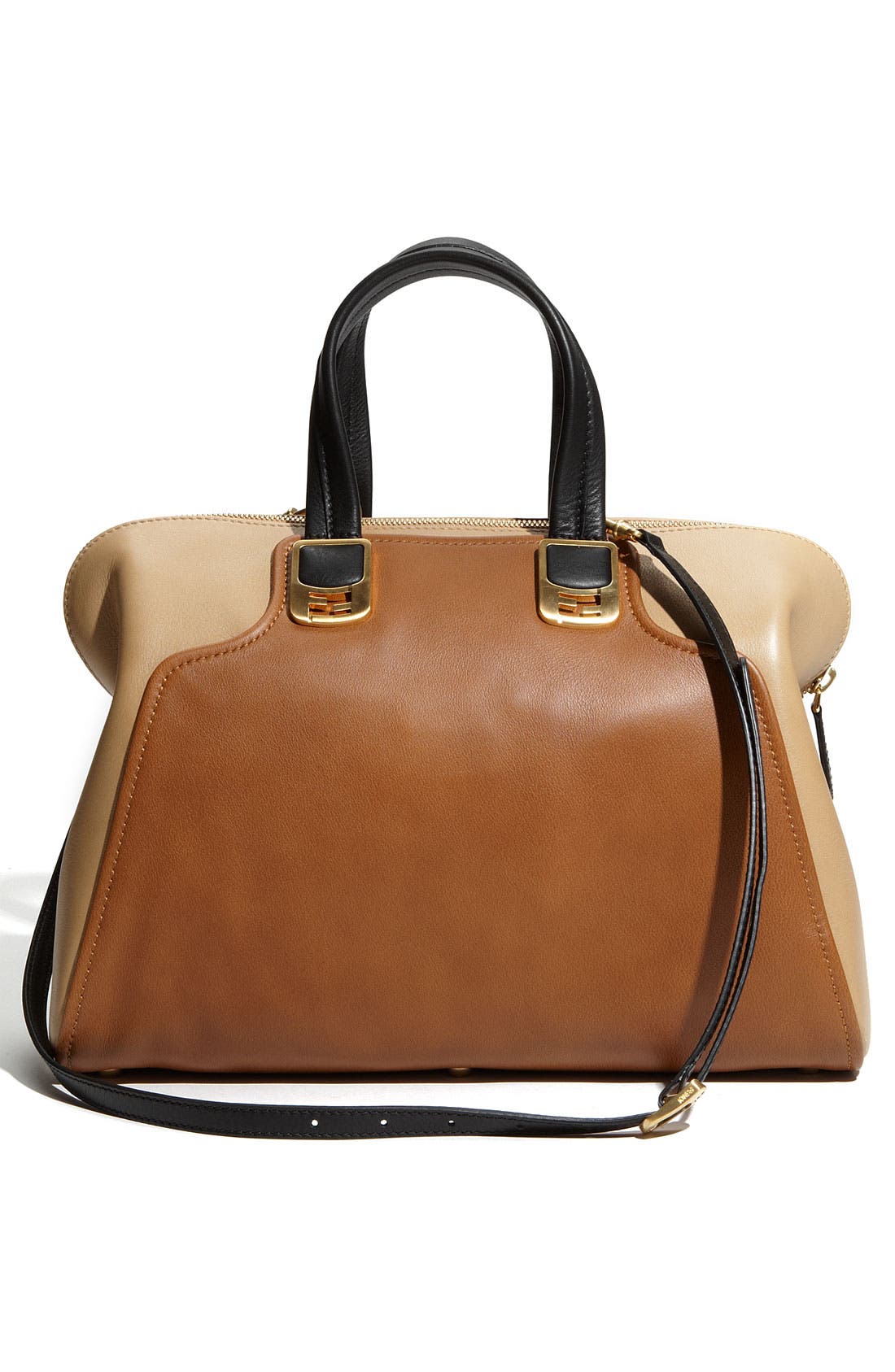 'Chameleon Colorblocked' Calfskin Leather Top Zip Tote, Alternate, color, TAN / BEIGE