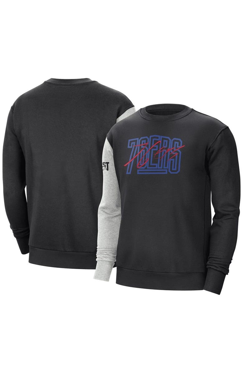 Nike Men's Nike Black/Heather Gray Philadelphia 76ers Courtside Versus Force & Flight Pullover Sweatshirt, Main, color, Black