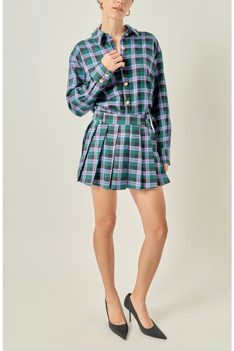 Plaid Pleated Miniskort, Alternate, color, GREEN/LILAC
