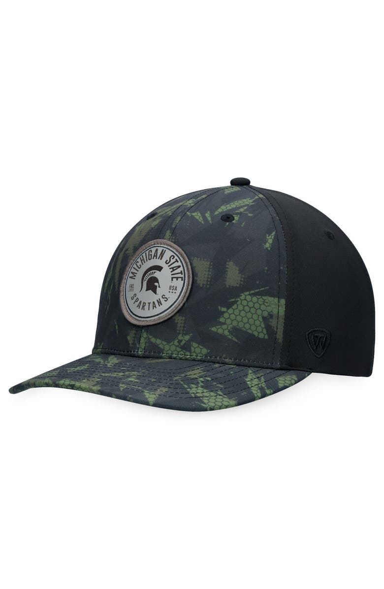 TOP OF THE WORLD Men's Top of the World Black Michigan State Spartans OHT Military Appreciation Camo Render Flex Hat, Main, color, Black