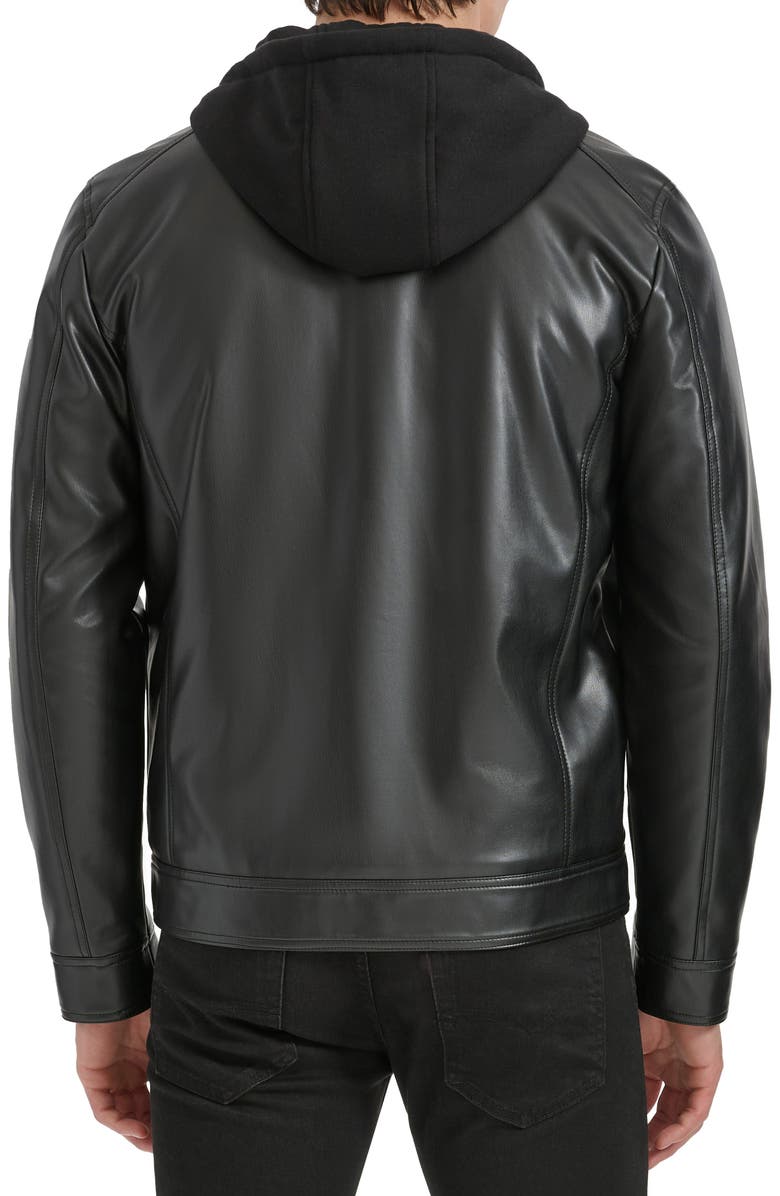 Kenneth Cole New York Hooded Faux Leather Jacket, Alternate, color, Black