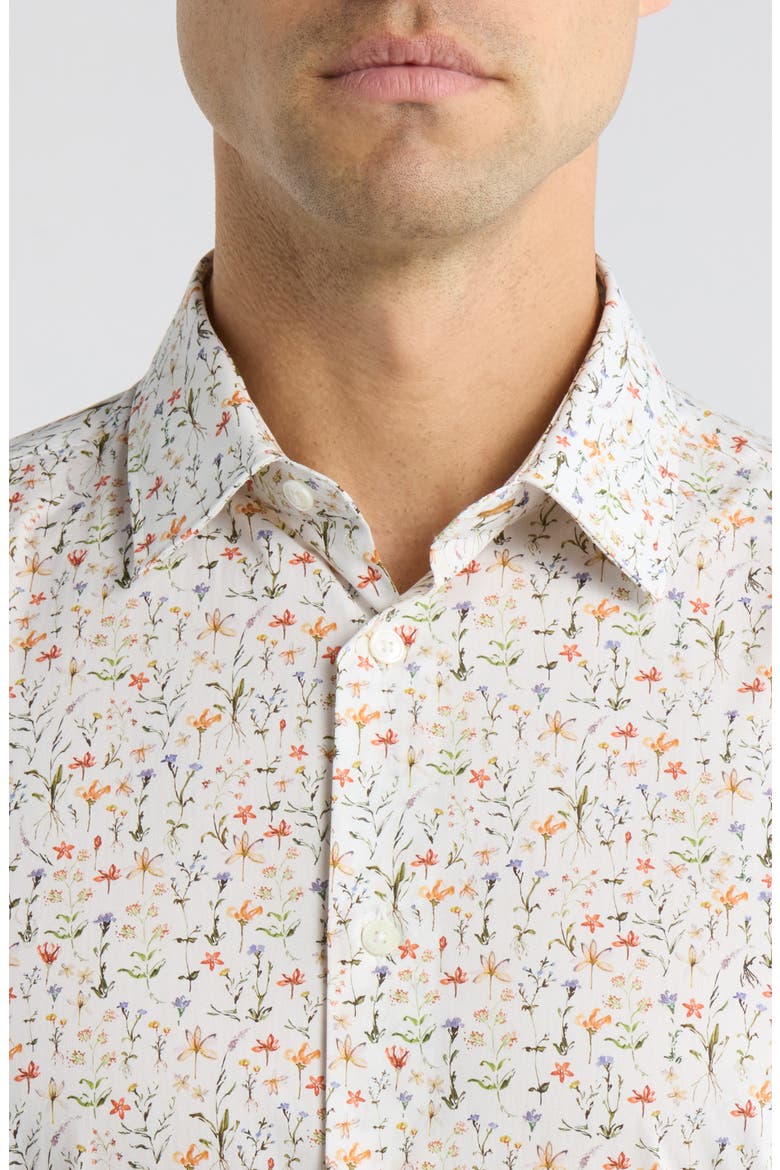 Tailored Fit Floral Organic Cotton Button-Up Shirt, Alternate, color, WHITE/ ORANGE