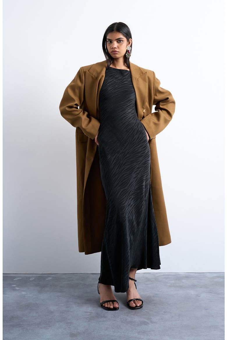 Zebra Stripe Long Sleeve Maxi Dress, Alternate, color, BLACK