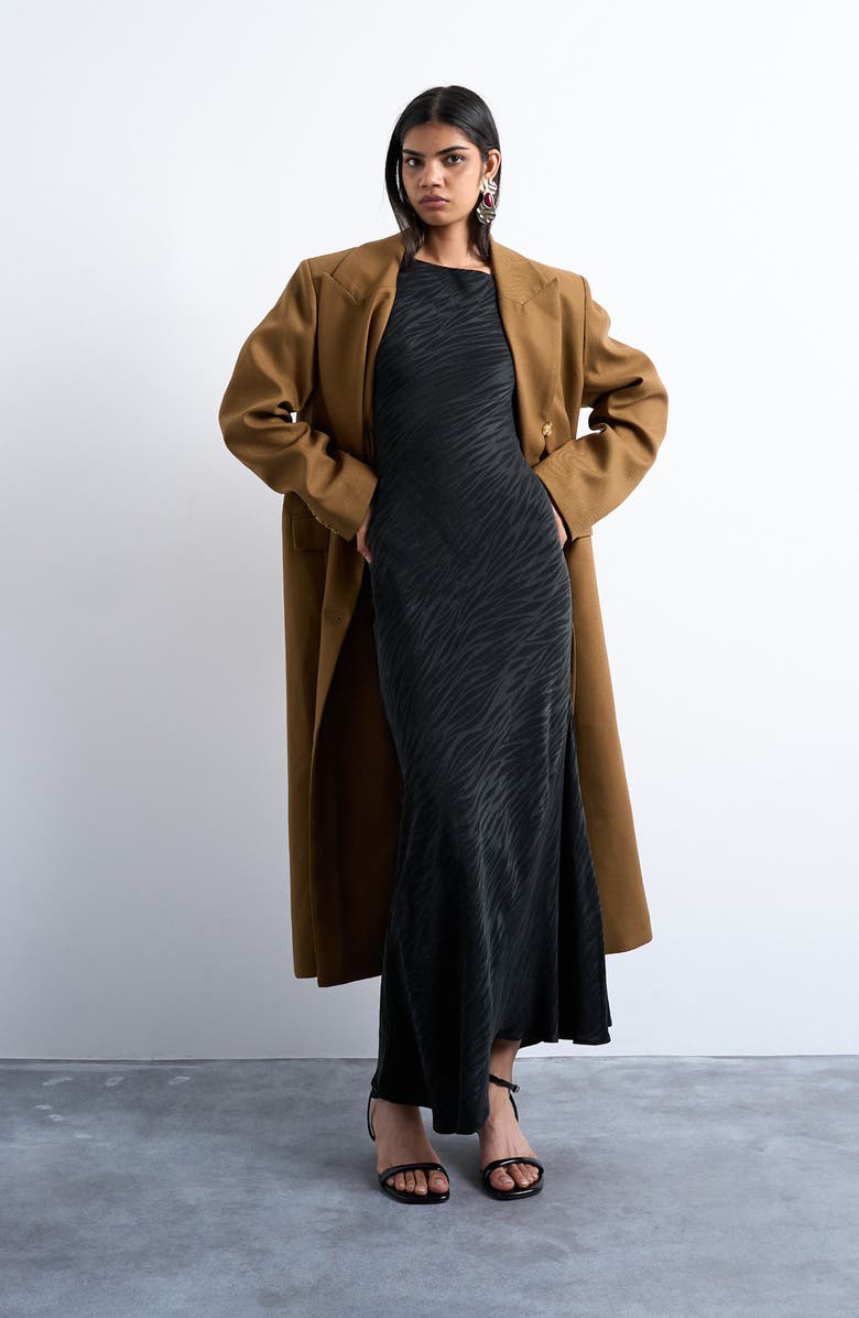 Topshop Zebra Stripe Long Sleeve Maxi Dress, Alternate, color, Black