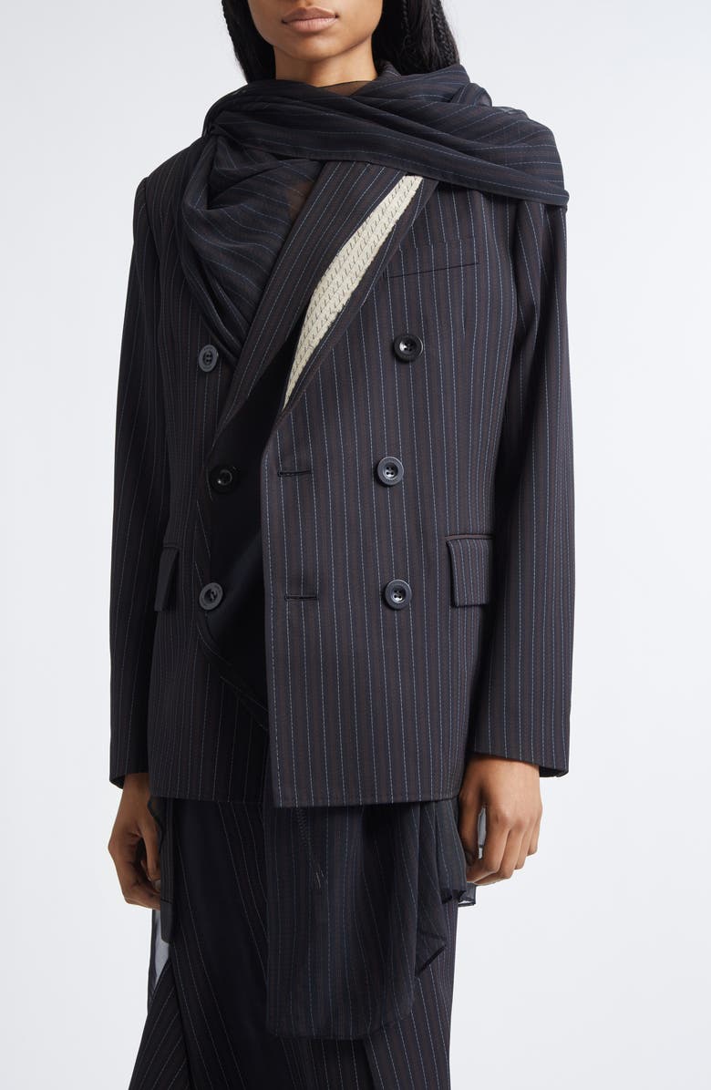 Sacai Stripe Doeskin Jacket, Alternate, color, Black