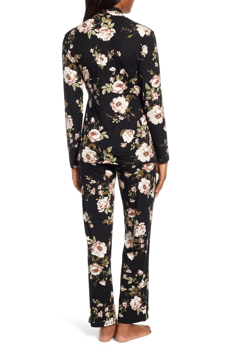 Floral Maternity/Nursing Pajamas, Alternate, color, BLACK