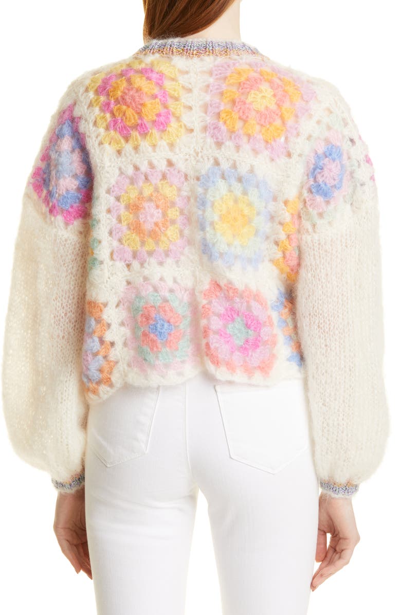 Rose Carmine Bolero Crochet Mohair & Wool Blend Cardigan, Alternate, color,