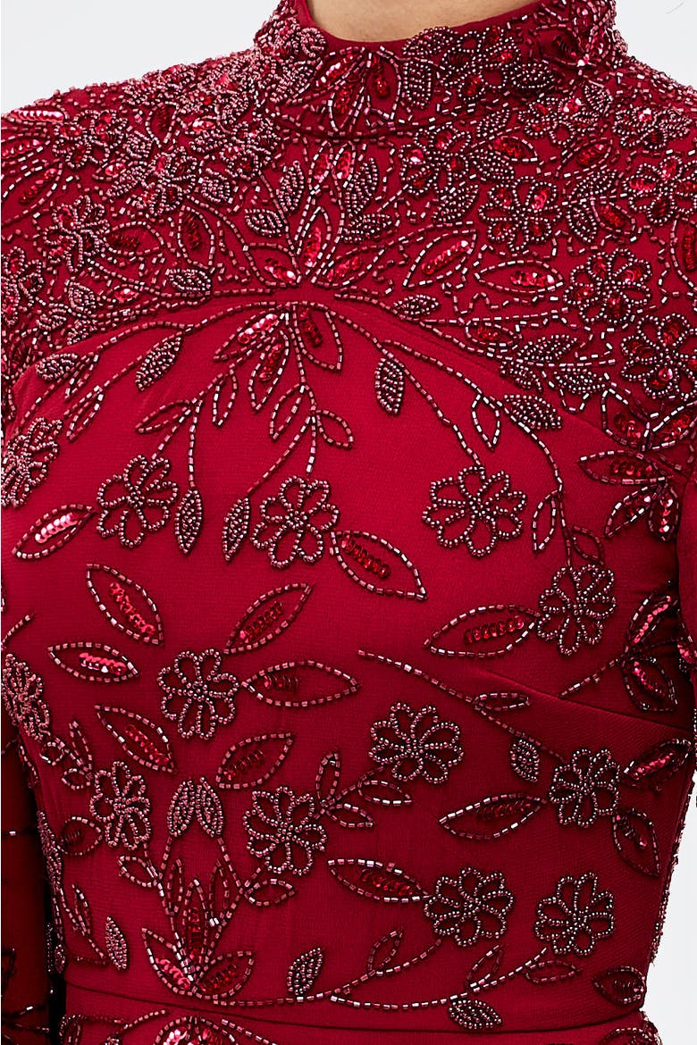 Modest Embellished Sequins High Neck Gown, Alternate, color, MAROON