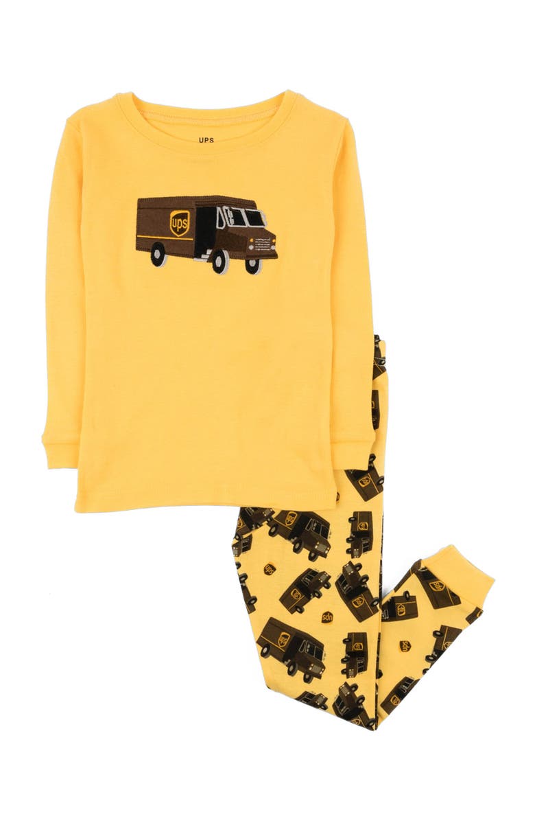 Leveret Kids Cotton Two-Piece Printed Pajamas, Vehicles & Machines, Alternate, color, Ups Yellow