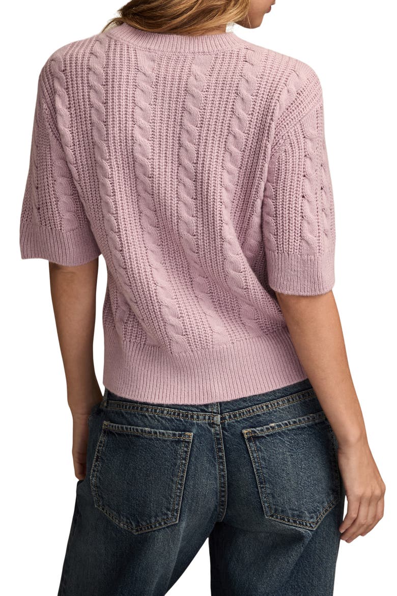 Short Sleeve Cable Cardigan, Alternate, color, DAWN PINK