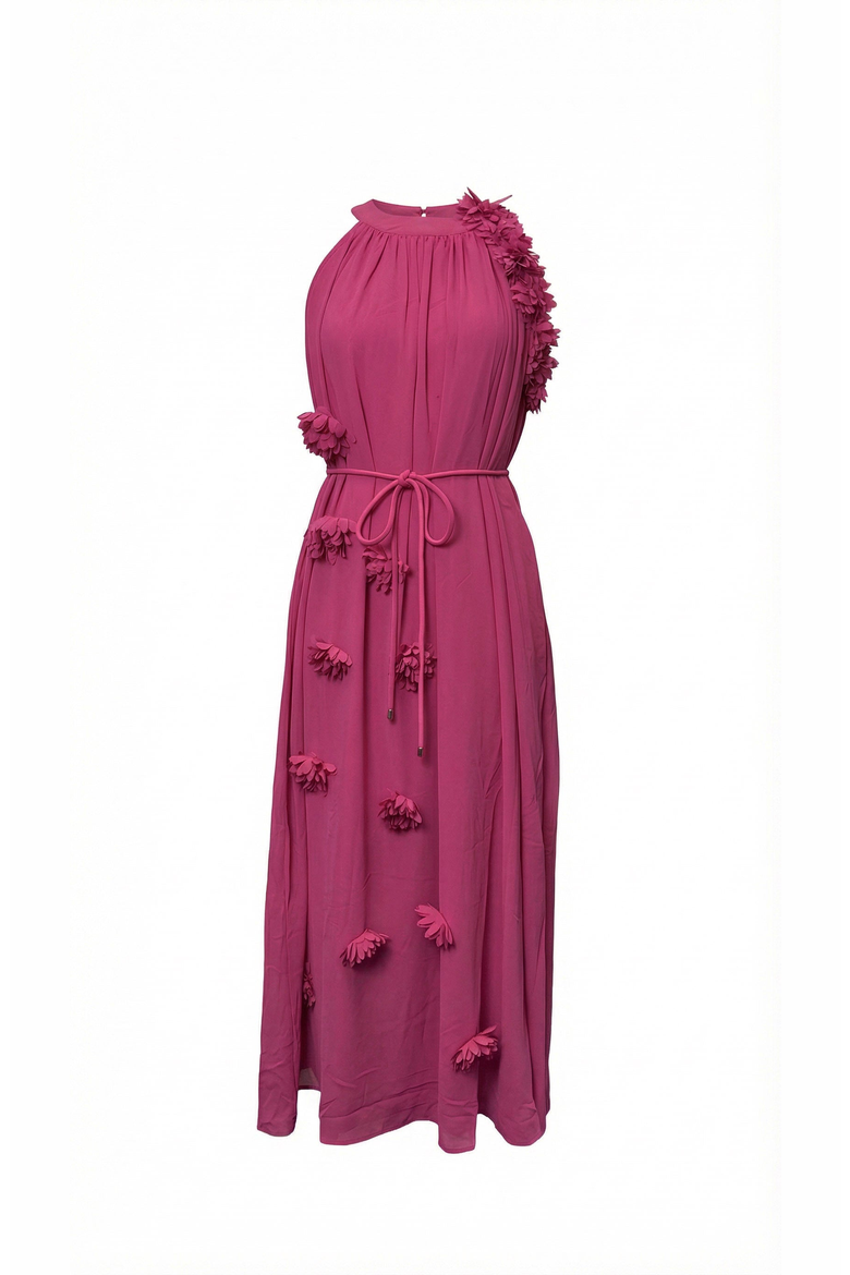 Floral Appliqué Halter Midi Dress, Alternate, color, Magenta