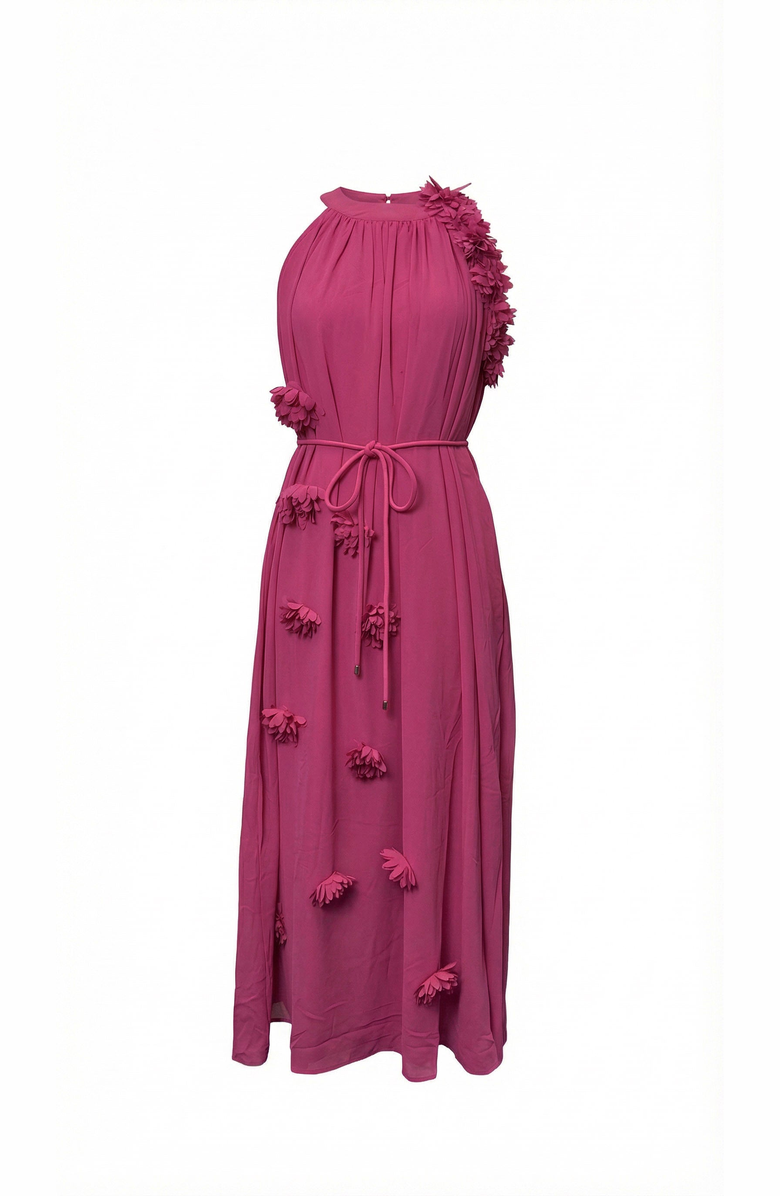 Modenaire Floral Appliqué Halter Midi Dress, Alternate, color, Magenta