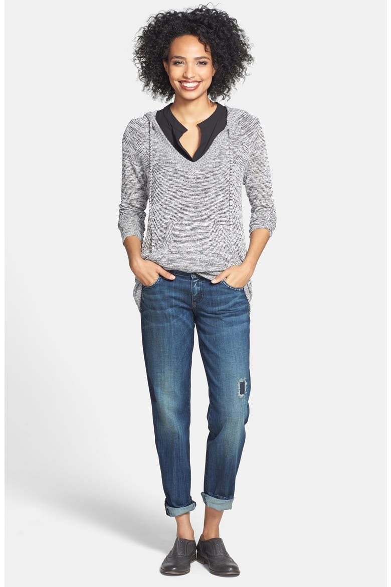 Sweater Knit Hoodie, Alternate, color, WHITE/ BLACK COMBO