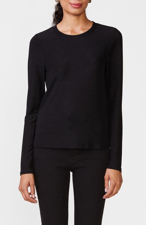 Glitter Fitted Crewneck Long Sleeve Top
