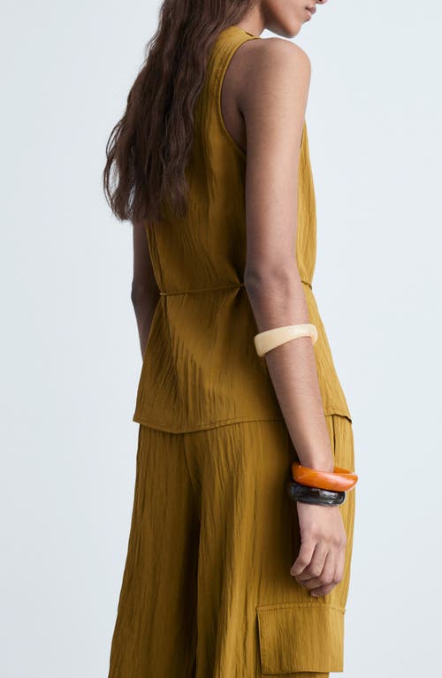 Mango Texture Tie Waist Sleeveless Top In Yellow