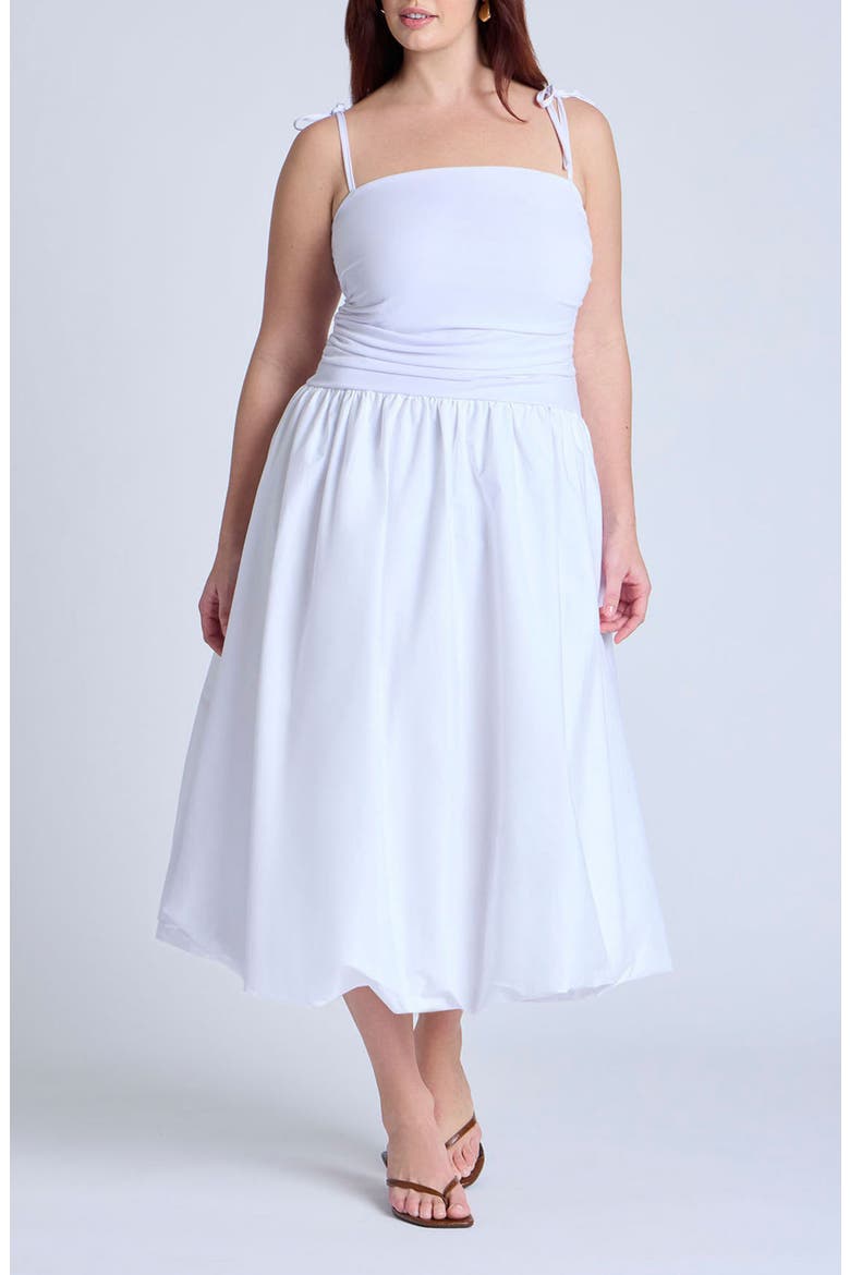 Mixed Media Bubble Hem Midi Dress, Main, color, NEUTRAL CREAM
