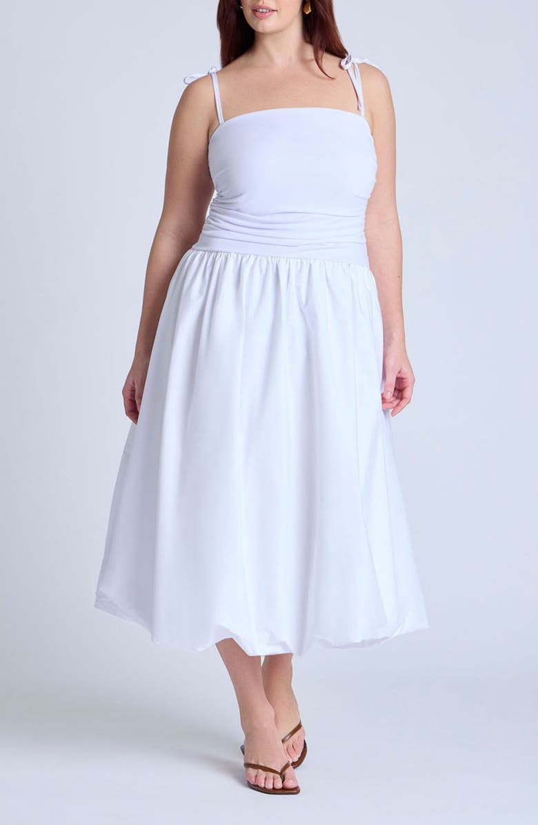 ELOQUII Mixed Media Bubble Hem Midi Dress, Main, color,