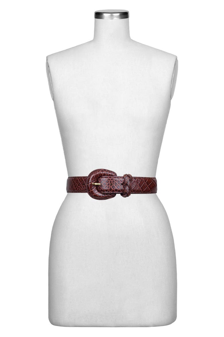 Selena Croc-Embossed Leather Belt, Alternate, color, BRITISH TAN
