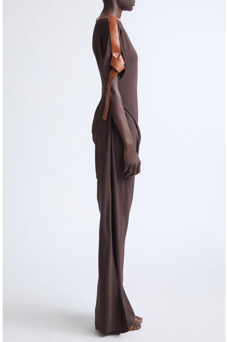 Leather Trim Jersey Maxi Dress, Alternate, color, EXPRESSO/ COGNAC