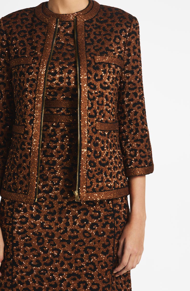 St. John Evening Sequin Leopard Jacquard Jacket, Alternate, color, 