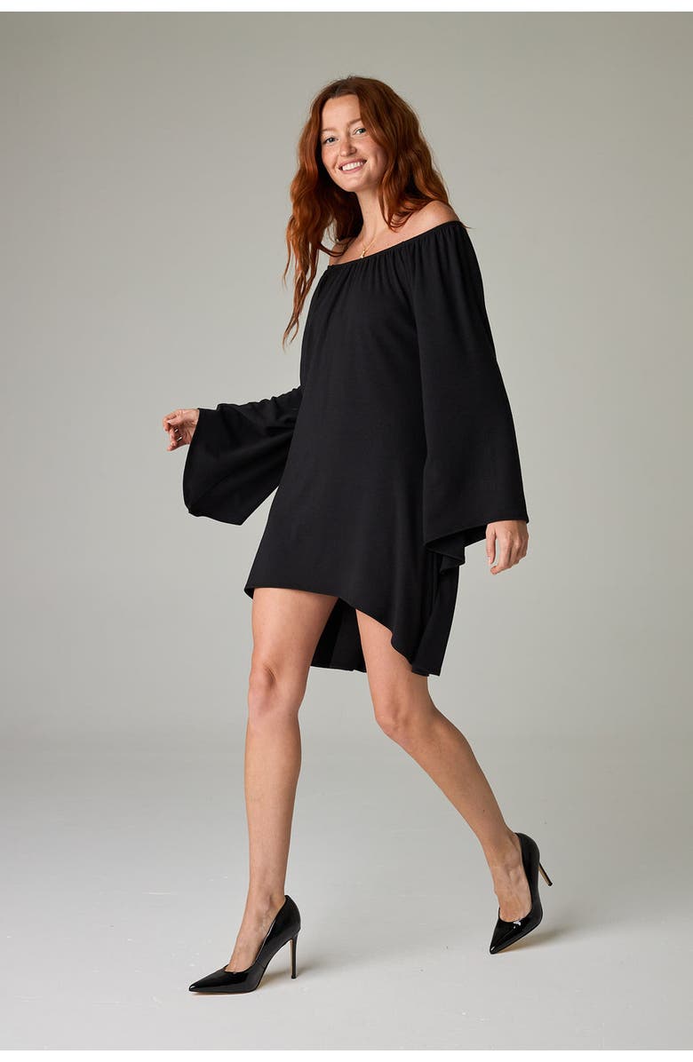 eavolu Peyto Eco-Luxe Rib Off-Shoulder Flutter Tunic/Dress - Ultra-Luxe Flow, Alternate, color, Coal Black