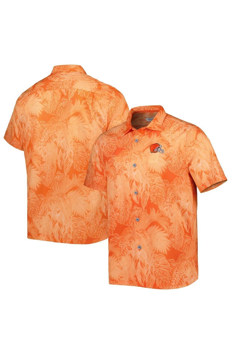 Tommy Bahama Men's Tommy Bahama Orange Cleveland Browns Coast Luminescent Fronds Camp IslandZone Button-Up Shirt, Main, color,