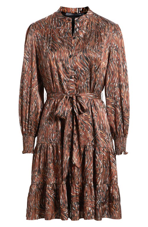 Julia Jordan Tiered Long Sleeve Tie Waist Button Front Satin Dress In Multi