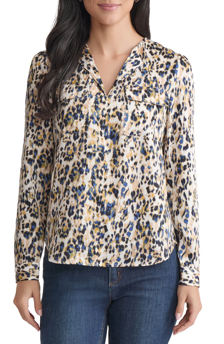 Jones New York Abstract Print Long Sleeve Top, Main, color, Jones White Multi