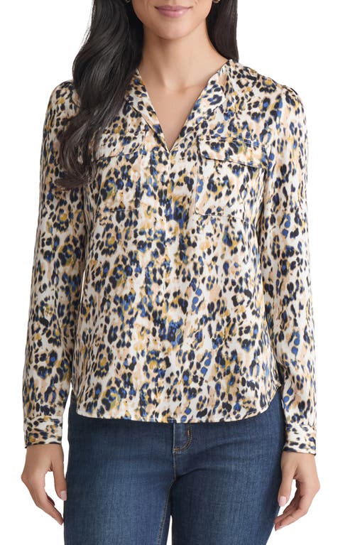 Jones New York Abstract Print Long Sleeve Top In Multi