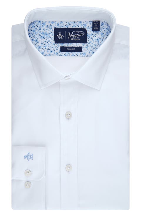 Big & Tall Melange Floral Trim Slim Fit Dress Shirt