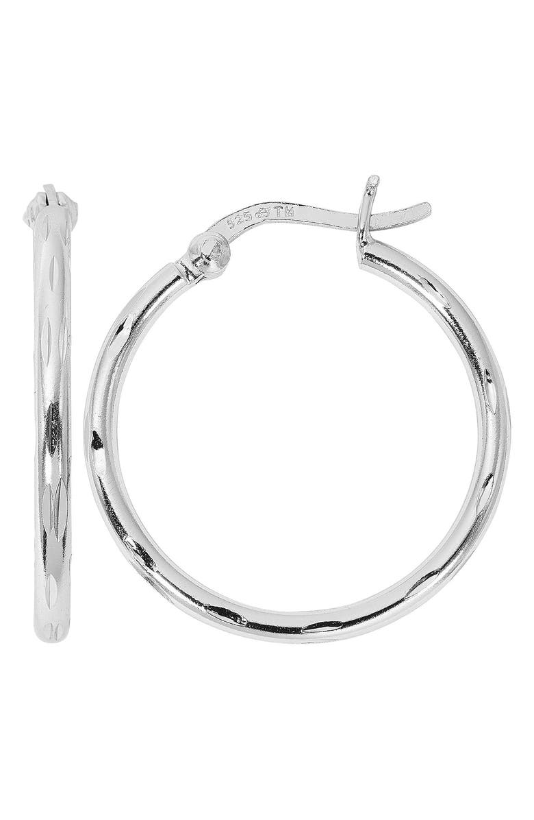 AMERICAN EXCHANGE Diamond-Cut Hoop Earrings, Main, color, Silver