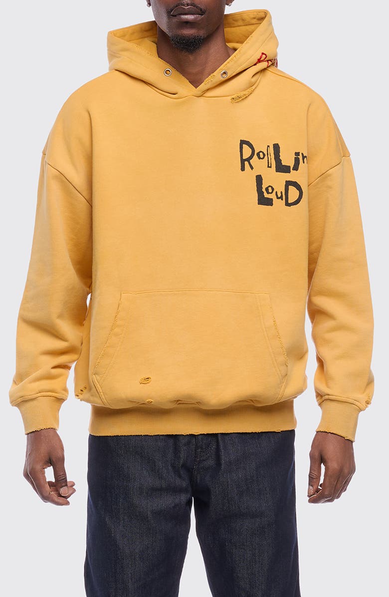 Rolling Loud Class of Chaos Oversize Cotton Blend Graphic Hoodie, Main, color, Washed Yellow