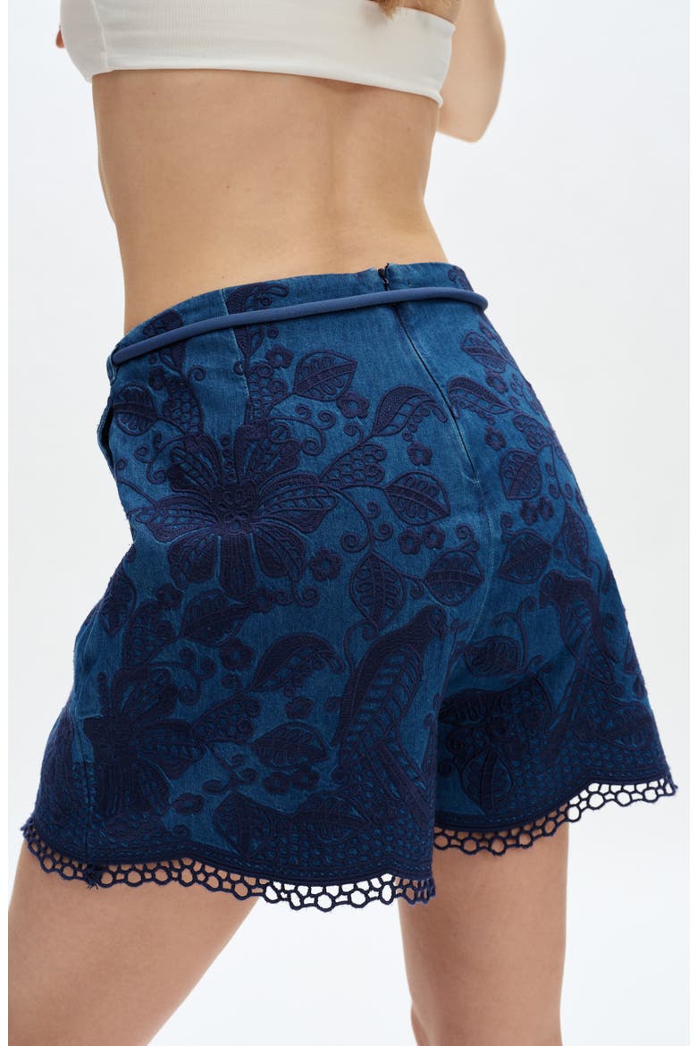 Embroidered High Waist Denim Shorts, Alternate, color, FATHOMVEIL
