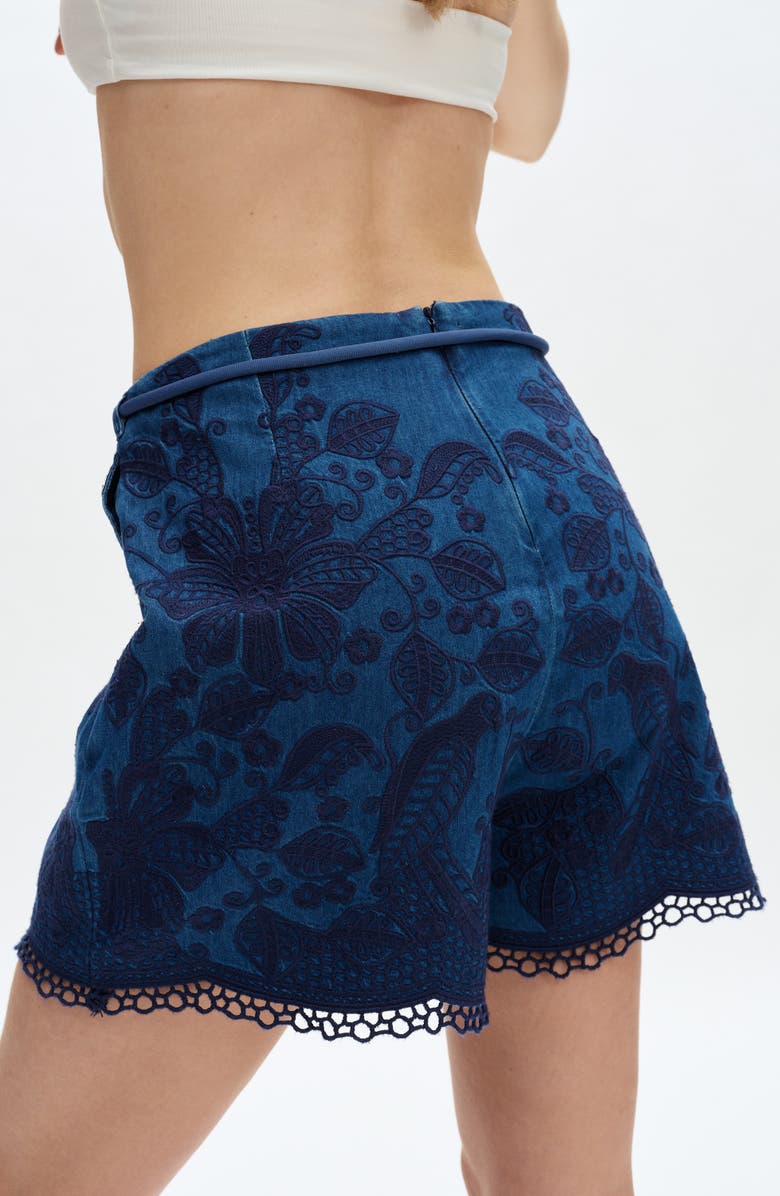 Bayeas Embroidered High Waist Denim Shorts, Alternate, color, Fathomveil