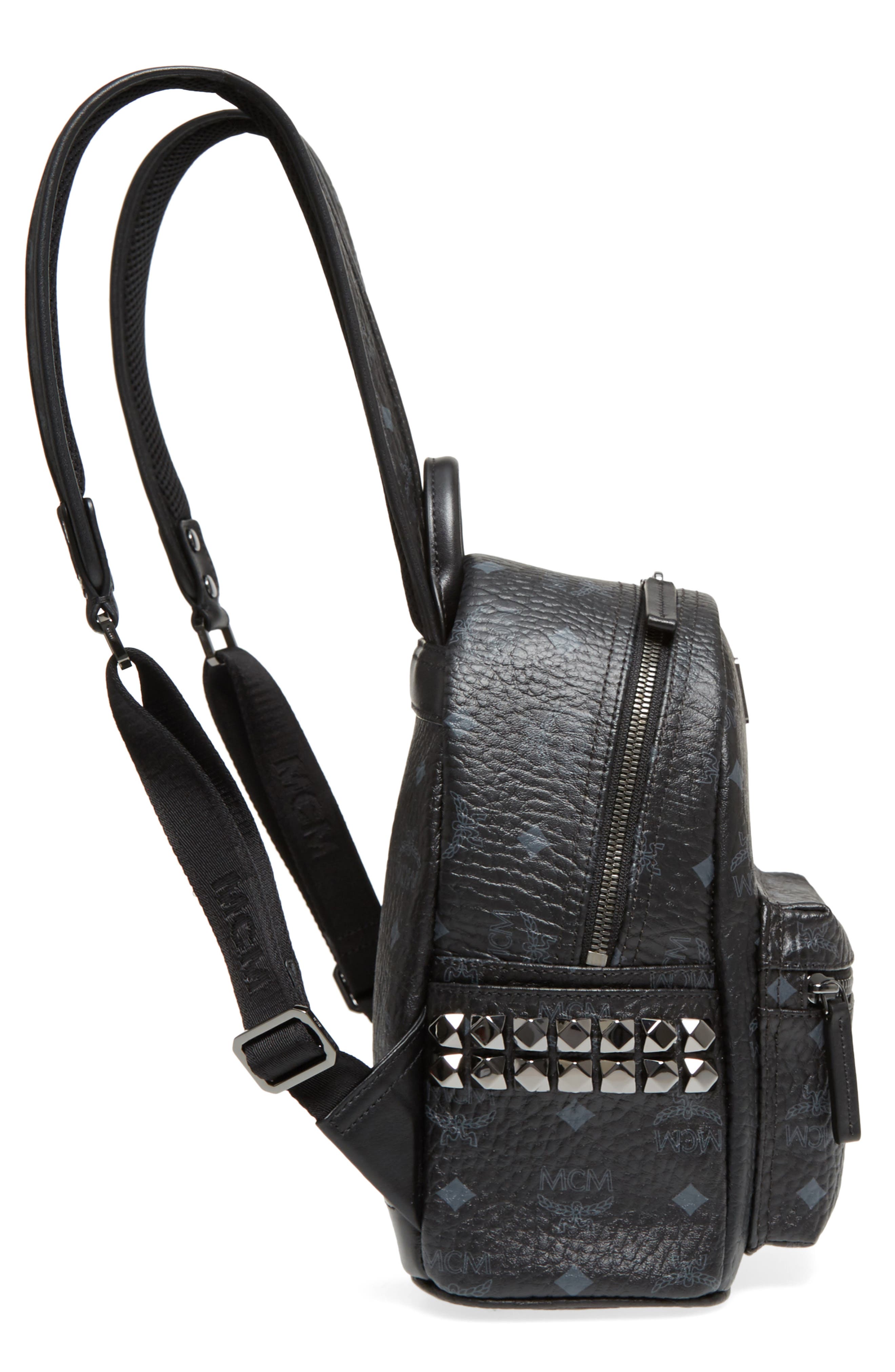 MCM Mini Stark Side Stud Coated Canvas Backpack, Alternate, color, 
