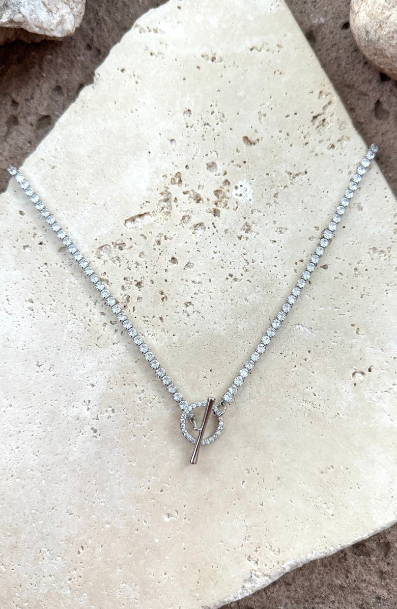 Adornia Crystal Toggle Tennis Necklace, Alternate, color, Silver