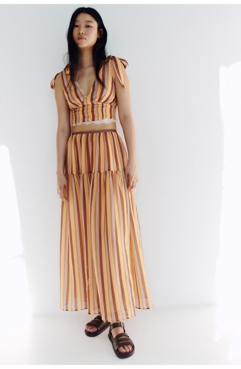 H&M Gathered Skirt, Alternate, color, Beige/Striped