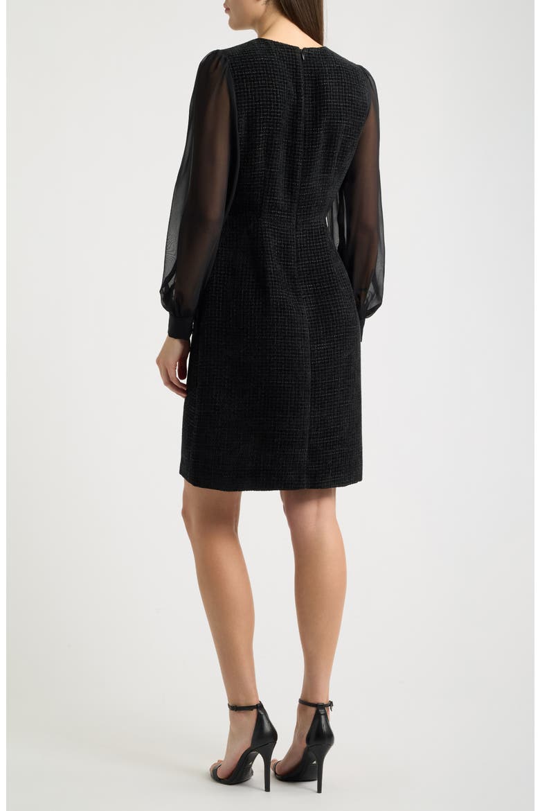 Long Sleeve Mixed Media Sheath Dress, Alternate, color, BLACK