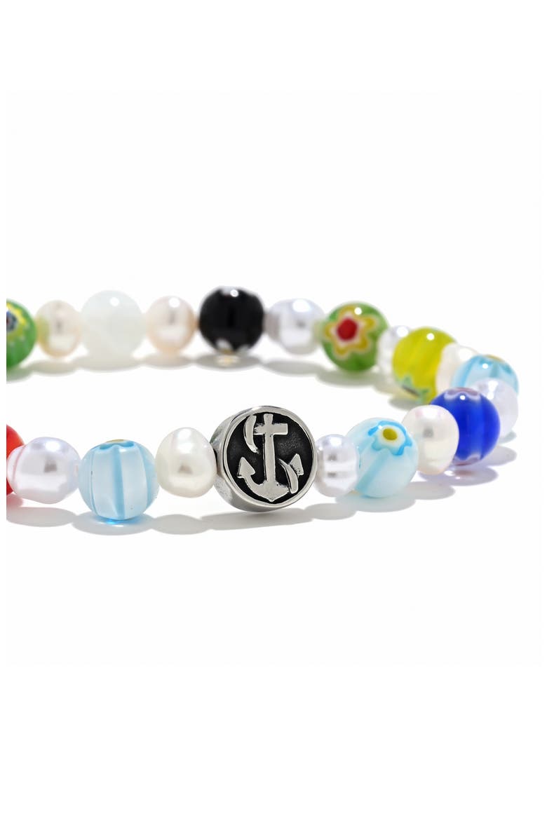 Men's Milliefiori Quatrefoil Bead Stretch Bracelet, Alternate, color, WHITE