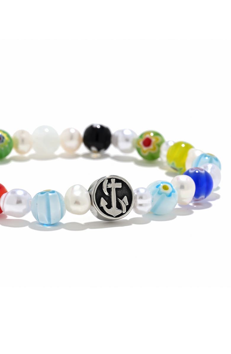 EYE CANDY LOS ANGELES Men's Milliefiori Quatrefoil Bead Stretch Bracelet, Alternate, color, White