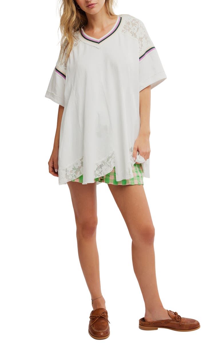 Free People Lace Detail Oversize Cotton Top, Alternate, color, Ivory Combo