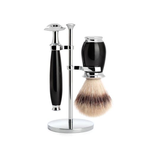 Purist Black 3-Piece Silvertip Fiber & Safety Razor Shaving Set