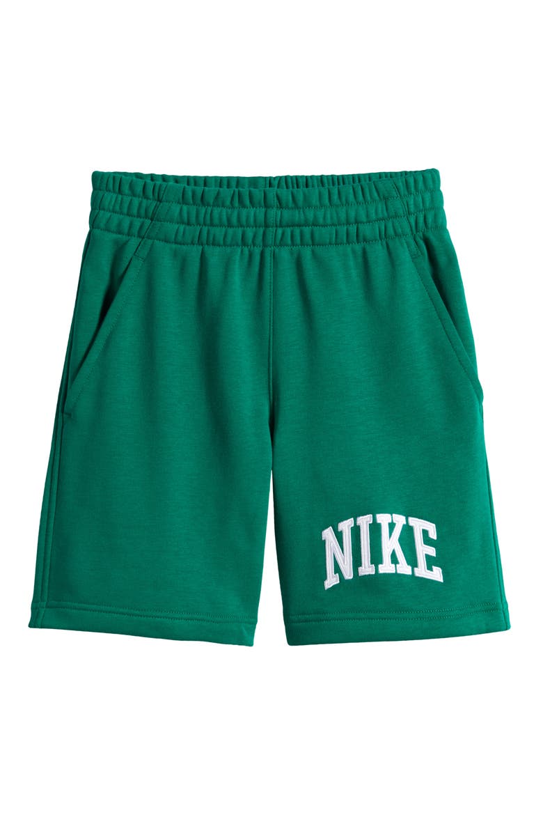 Kids' Sportswear Club French Terry Shorts, Main, color, MALACHITE/ MALACHITE/ WHITE