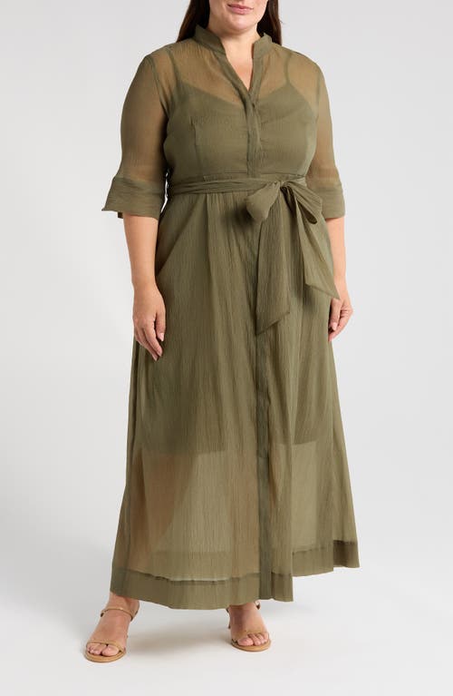 Melloday Chiffon Maxi Shirtdress In Olive