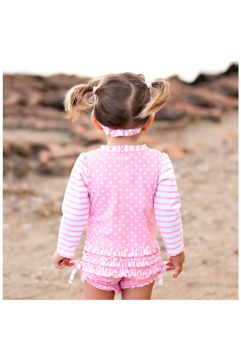 One-Piece Rashguard Swimsuit & Headband Set, Alternate, color, PINK
