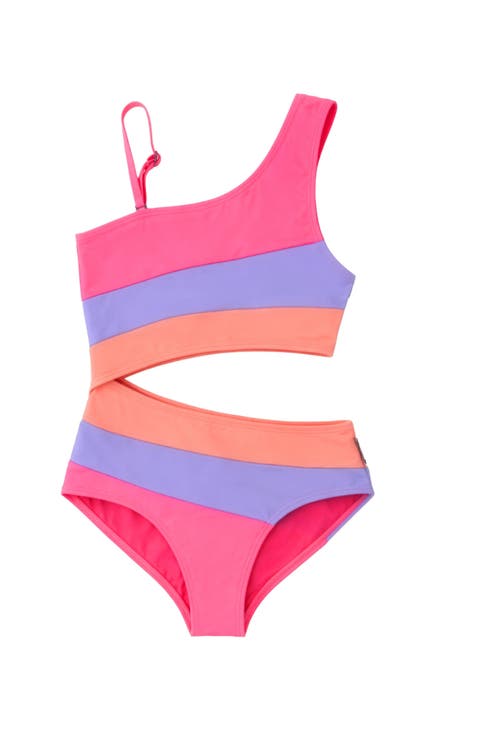 Stripe One Piece Swimsuit with Cutout