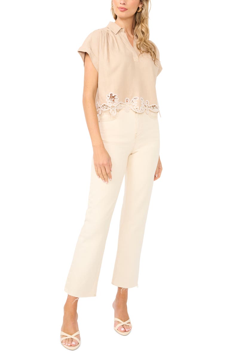 1.STATE Lace Trim Short Sleeve Crop Top, Alternate, color, Peppercorn